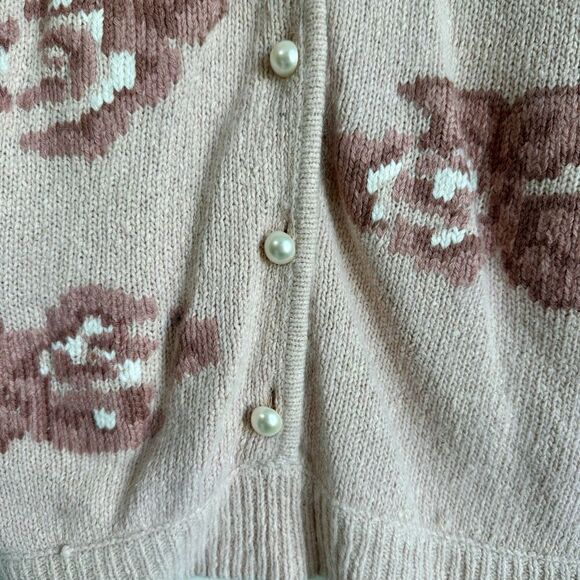 Andrea Gayle Vintage Sm Silk Wool Blend Pink Coquette Pearl Button Up Cardigan - Picture 9 of 16